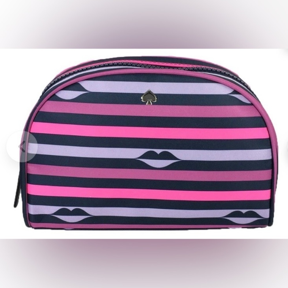 Kate Spade Striped Lip Print Nylon Dome Cosmetic Case NWT - Picture 3 of 9